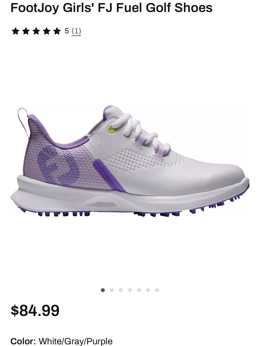 FootJoy White and Lavender Kids' Athletic Golf Shoes